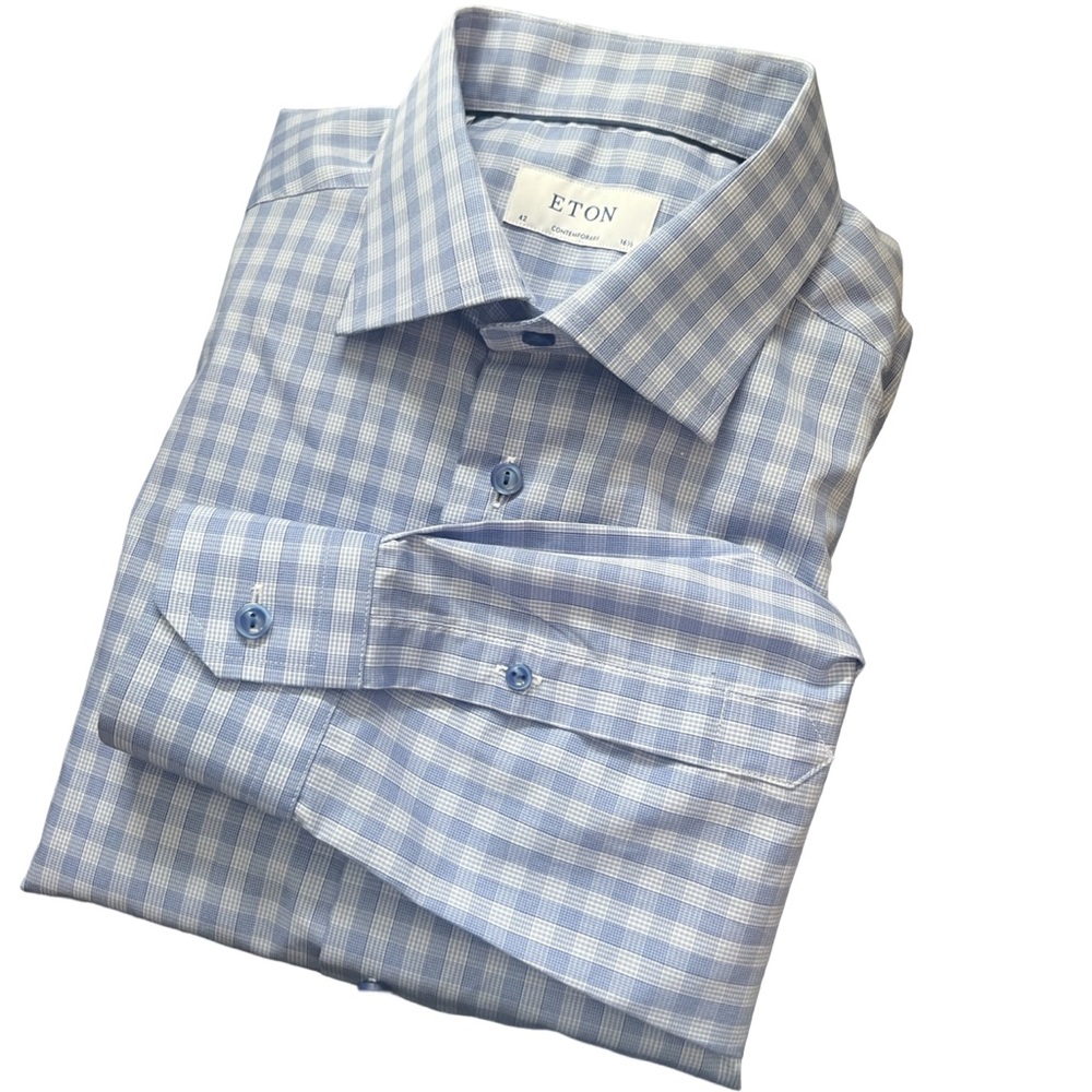 Brand new LIGHT BLUE CHECKED CONTEMPORARY FIT SHIRT - ETON size 16.5